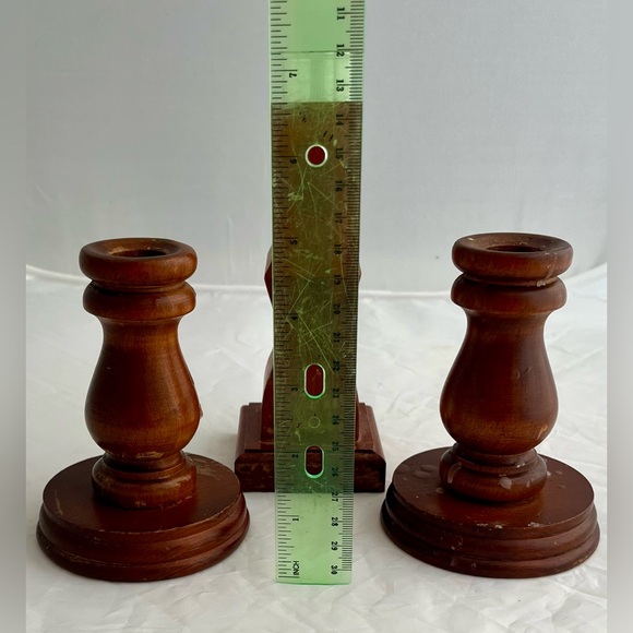 Vintage Handmade Wooden Candlestick Holders Wooden Propagation Bud Vase Set of 3 - Picture 9 of 9